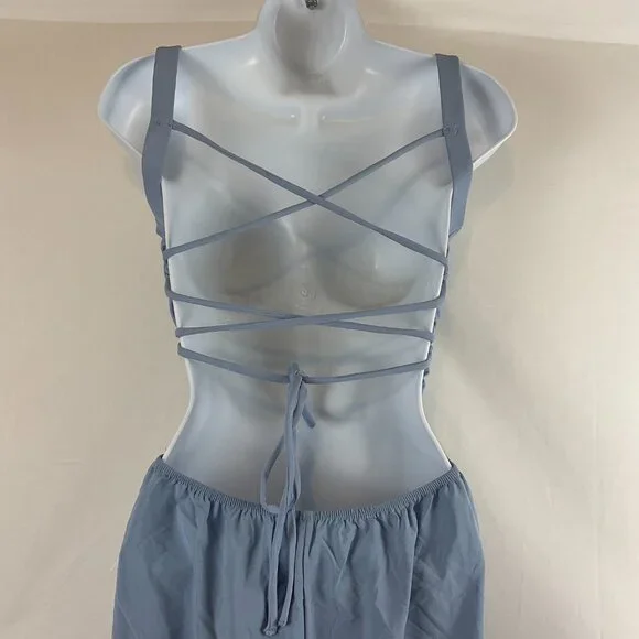 Halara Strappy Backless Jumpsuit S Light Blue Elastic Waist Wide Leg New NWT - Picture 8 of 13